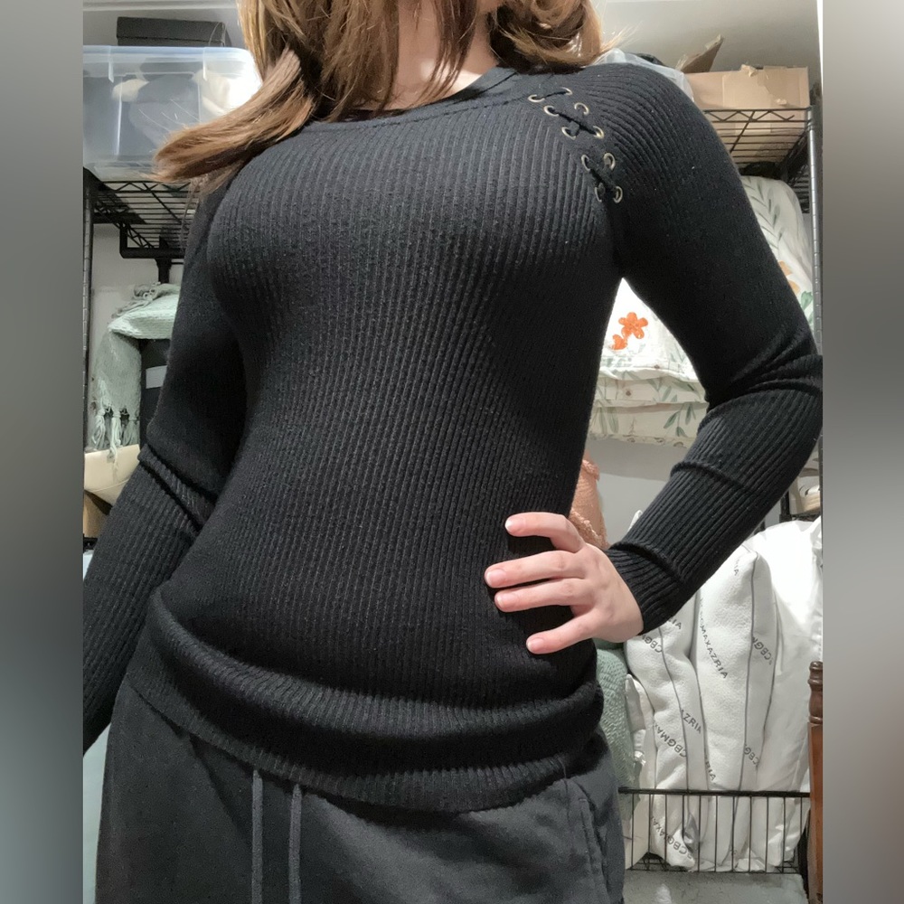 Punk Lace Up Form Fitting Sweater